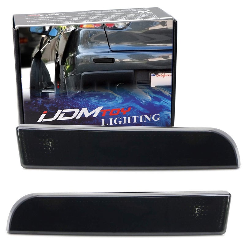 iJDMTOY Smoked Lens Rear Bumper Reflector Lenses Compatible With 2008-2016 Mitsubishi Lancer, Evolution Evo 10 X, OE-Spec LH RH Assembly - Image 1